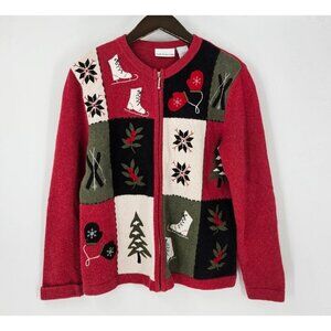 Croft & Barrow Sz S Ugly Christmas Sweater Patchwork Holiday Pattern Full Zip